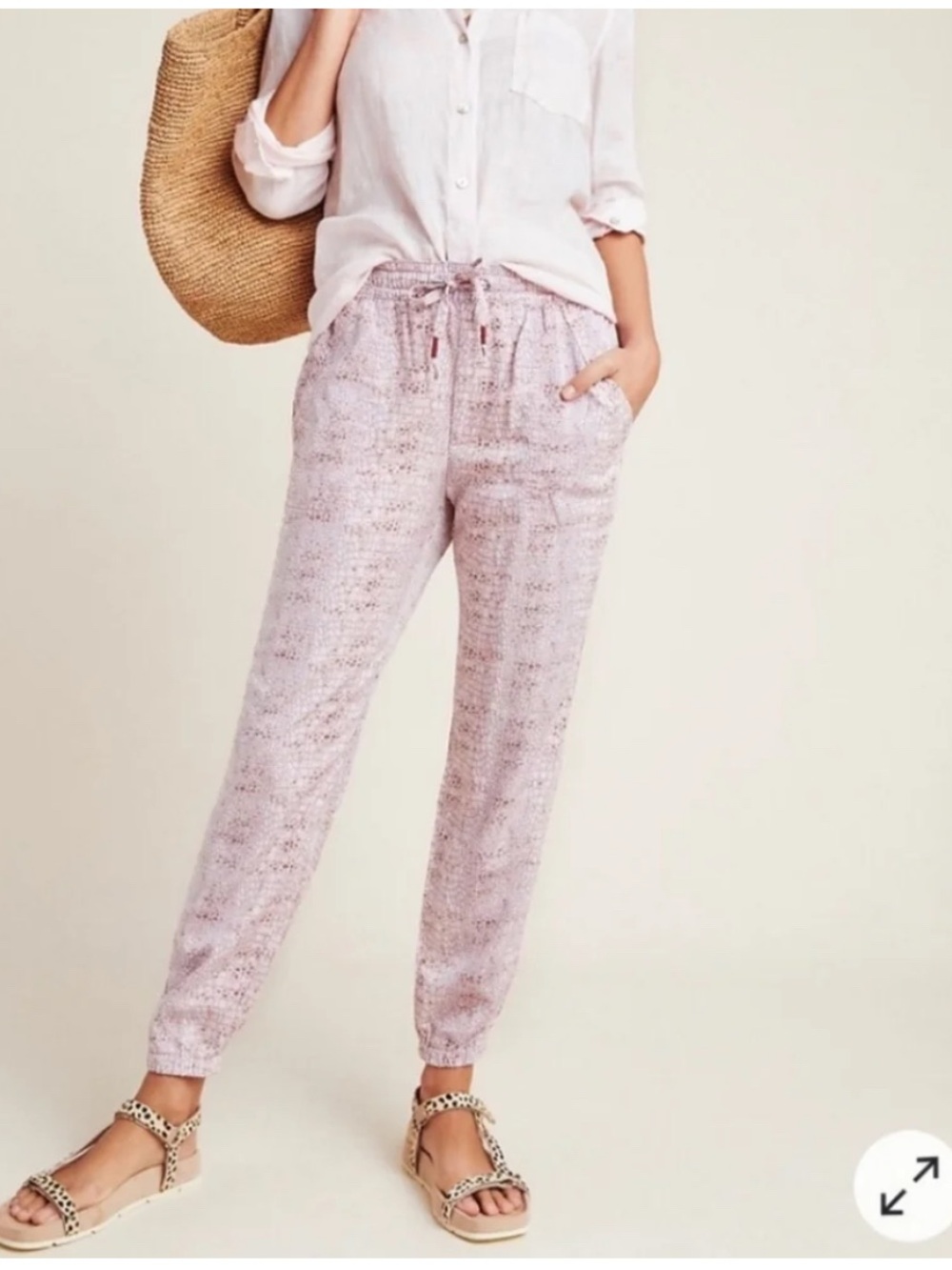 Anthropologie Orana Printed Joggers in Pink Snake Print Lightweight